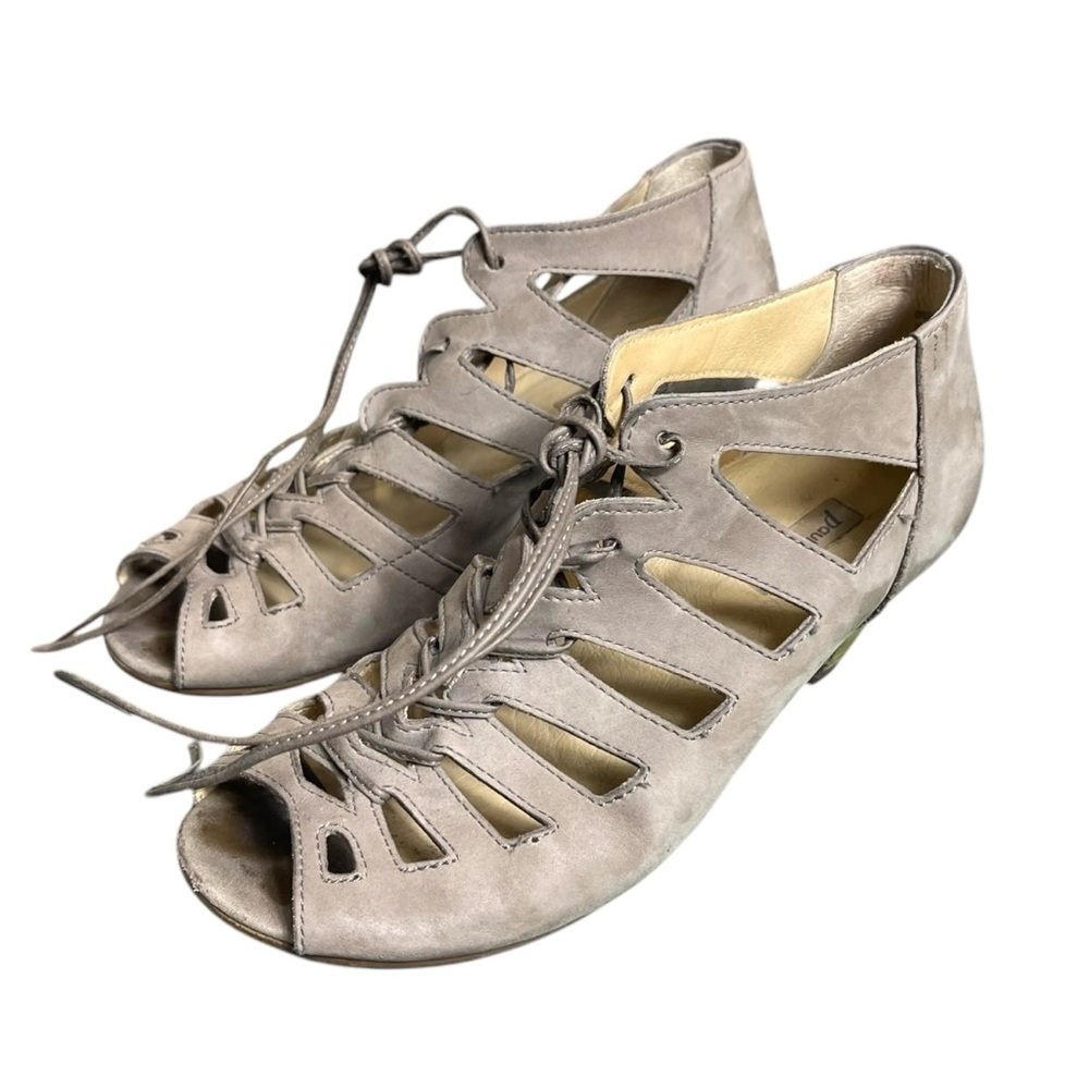 Paul Green Beige Lace Up Peep Toe Heeled Heels Laser Cut Size US 6